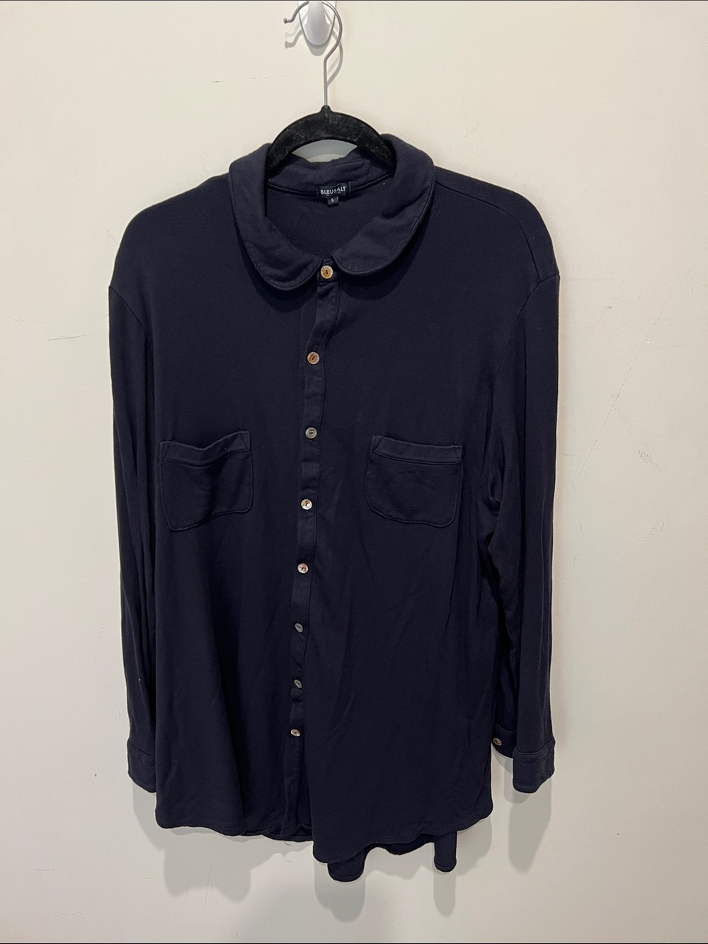 Bluesalt  Navy Button-Down Shirt with Rounded Collar